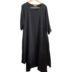 ANYSIZE | Black Gauze Lagenlook Double Layer Maxi dress Caftan | One Size